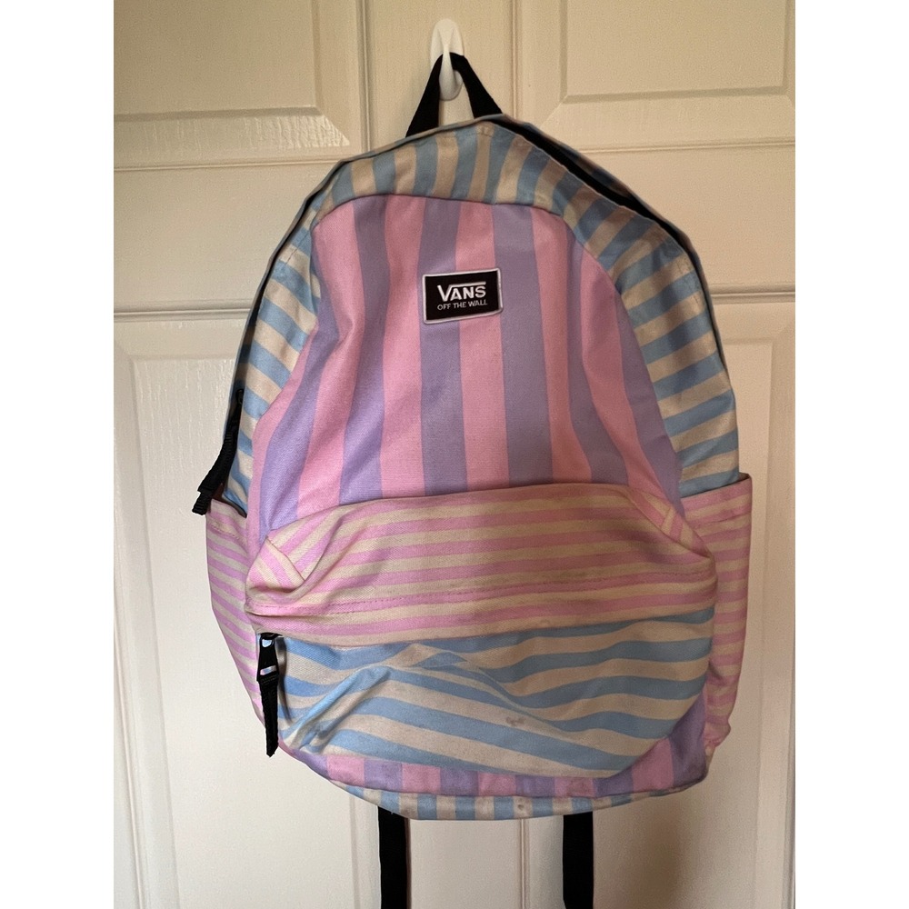 Vans Off The Wall Backpack Pastel Striped Pink Blue Purple Canvas School Bag